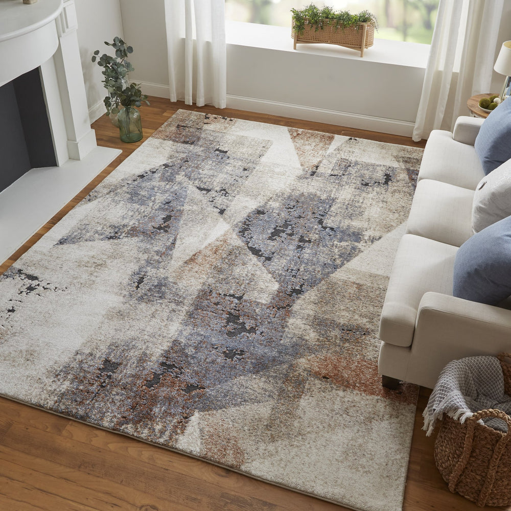 Feizy Rugs Gilmore Collection Modern Abstract Geometric Rug - Vibrant, Machine-made Turkish Design For Any Space Blue,Ivory,Taupe Polypropylene Gil39mkfbluivyp00