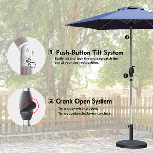 English Elm 7.5FT Patio Umbrella with Crank & Tilt, UV & Water-Resistant 180G Polyester Canopy, Vent Top Navy Blue W1859P195951