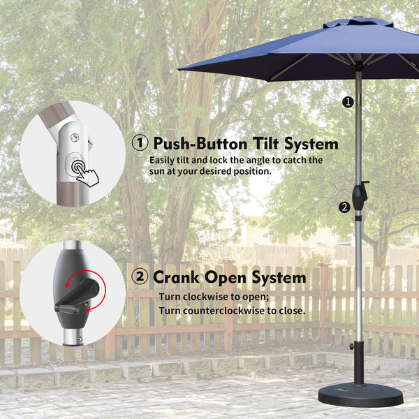 English Elm 7.5FT Patio Umbrella with Crank & Tilt, UV & Water-Resistant 180G Polyester Canopy, Vent Top Navy Blue W1859P195951