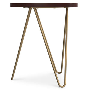 English Elm Patrice Dark Brown Metal and Wood Accent Table – Mango Hardwood Top, Gold Hairpin Legs, 17.7x18x21.3" B136P203443