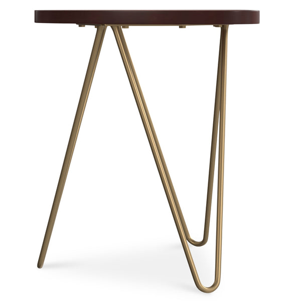 English Elm Patrice Dark Brown Metal and Wood Accent Table – Mango Hardwood Top, Gold Hairpin Legs, 17.7x18x21.3" B136P203443
