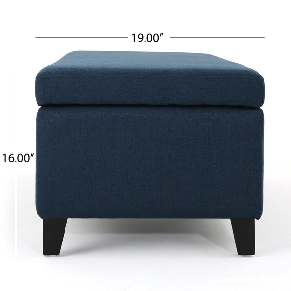 English Elm Christopher Knight Home® - HARTFORD Storage Ottoman with Hidden Compartment, Birch Wood Legs, Soft-Close Hinges, 50.5" W Navy Blue 73766.00FNBLU