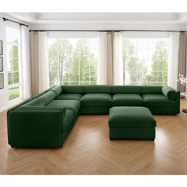 English Elm Large Modular Sectional Sofa with Chenille Comfort, Cylindrical Support, Storage & Easy Assembly Green W714S01066