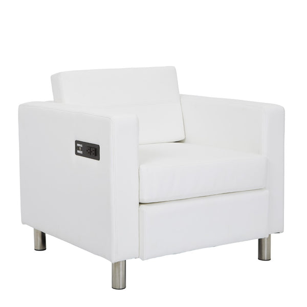 OSP Home Furnishings Atlantic Lounge Chair with Built-in Ac Outlet and Usb Port for Modern Living Spaces Snow ATL51-R101