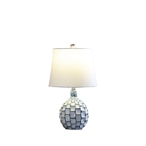 English Elm 19.5" Marin Coastal Ceramic Table Lamp in Blue-Green & White Geometric Base with Off-White Shade, UL B072P222427
