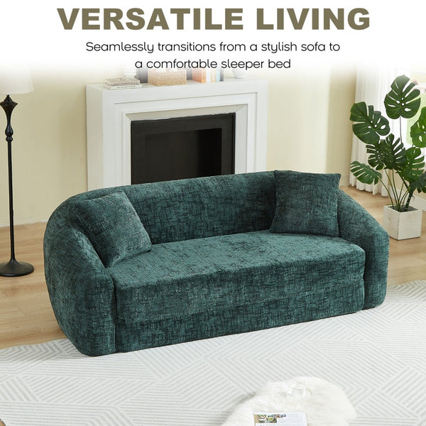 English Elm 87-inch Curved Chenille Convertible Sofa Sleeper with Pull-out Base for Apartment Living W3505P465317