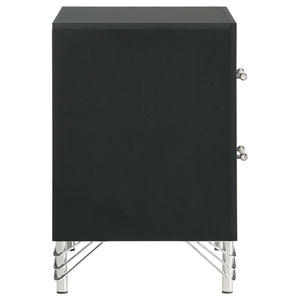 English Elm Malcolm Glam 2-Drawer Nightstand with Chrome & Acrylic Accents, Black Finish, Decorative Legs, Storage B062P378331
