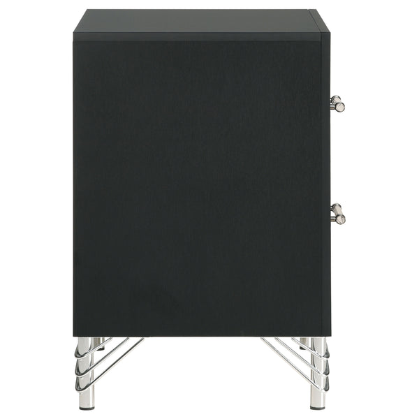 English Elm Malcolm Glam 2-Drawer Nightstand with Chrome & Acrylic Accents, Black Finish, Decorative Legs, Storage B062P378331