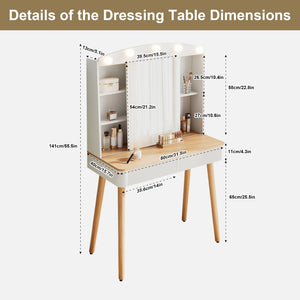 English Elm Small Vanity Desk With Sliding Mirror & Led Lights, Compact Makeup Table With Ample Storage Solutions W3767P360383-GIGA