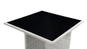 English Elm Paitalyi 9PC Blue Wicker Bistro Set with Glass Table, Steel Frame, Cushioned Chairs & Ottomans B2726S00416