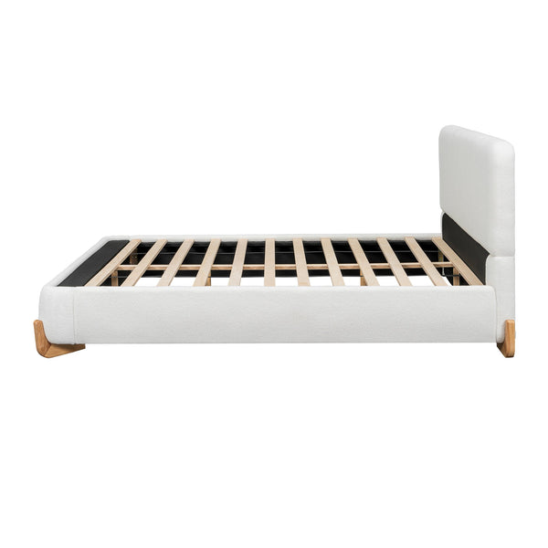 English Elm Christopher Knight Home® - Elegant Boucle Upholstered Bed Queen White — Luxurious, Durable Solid Wood Feet, 12-Slat Support System N769Q333728N