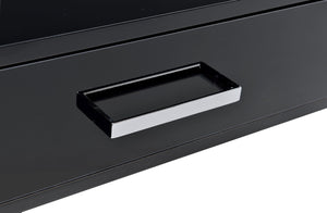 English Elm Coleen Sleek Black High-Gloss Writing Desk with Chrome Base, Built-In USB & Dual Drawers, Modern Home Office B2726P278572