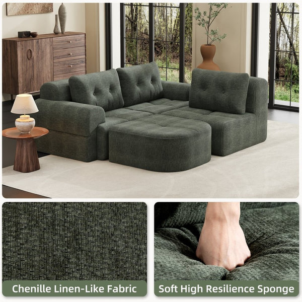 English Elm Modular Sectional Sofa with Chaise Full Foam Build Woven Fabric for Living Room Blackish Green W2379S00006