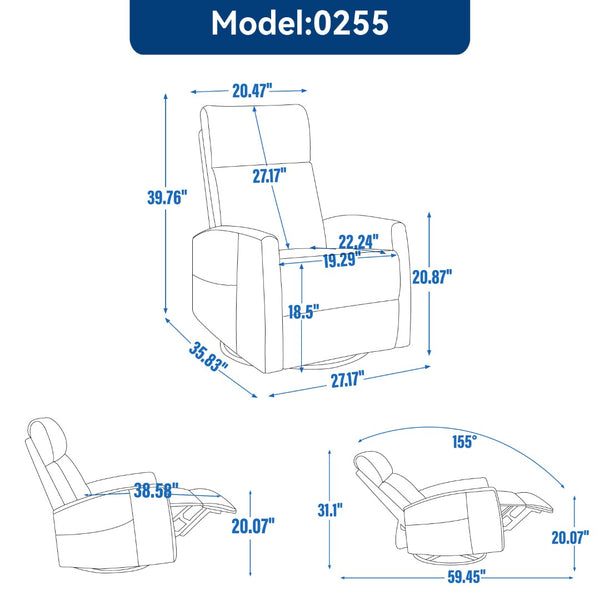 English Elm Heat Massage Rocker Recliner with Swivel Base and Vibrating Nodes for Living Room Beige W1803P251884