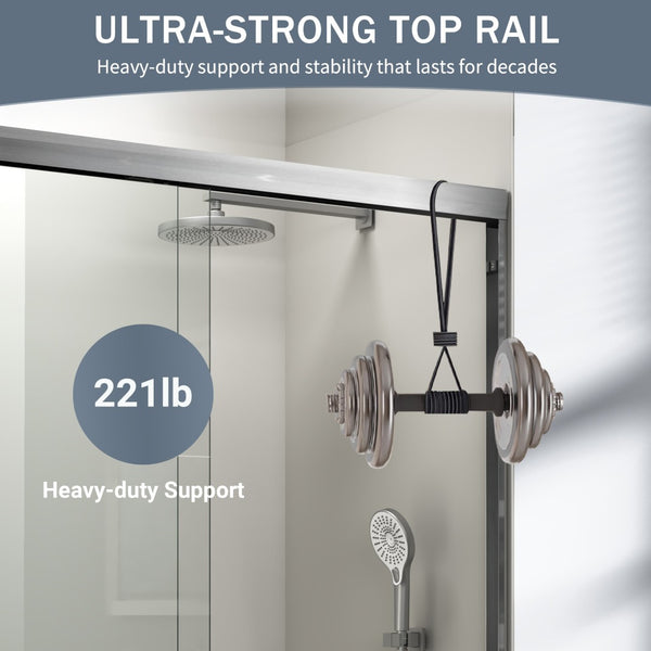 English Elm 56" Frameless Sliding Shower Door Tempered Glass Soft Close Matte Hardware Alcove Fit Brushed Nickel W1920P385322