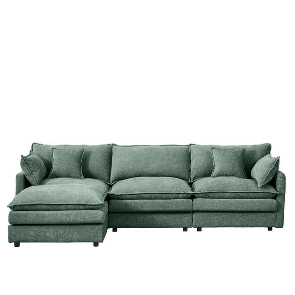 English Elm Modular L-Shaped Sectional Sofa, 102" Mint Green Chenille Couch With Movable Ottoman & Diy Comfort W1359S00050