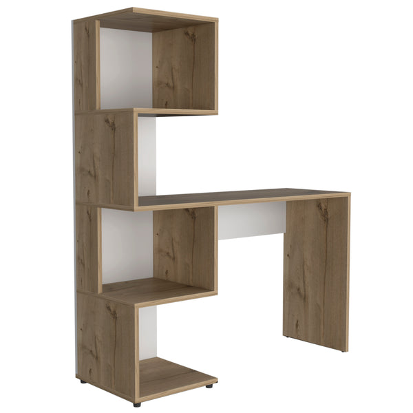 English Elm Vik Multicolor Engineered Wood Desk with Cabinets & Five-Shelf Tower, 47.2" Wide, Modern Storage B200P188828