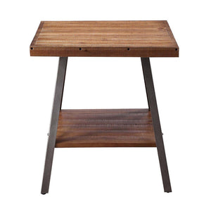 English Elm Weathered Oak End Tables Set Of 2 With Sandy Black Metal Legs & Stylish Lower Shelf For Storage B062P189220-GIGA