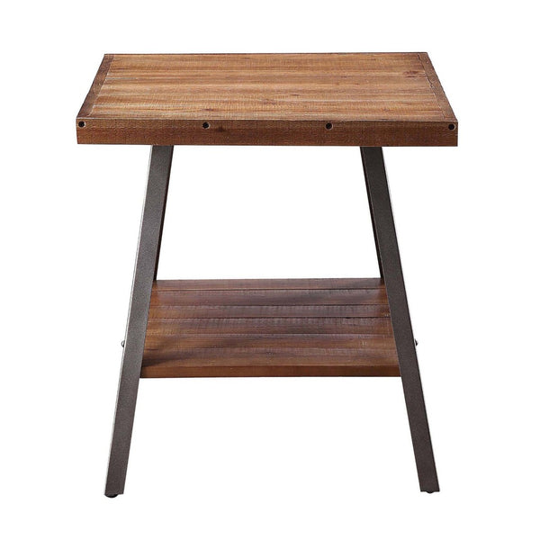 English Elm Weathered Oak End Tables Set Of 2 With Sandy Black Metal Legs & Stylish Lower Shelf For Storage B062P189220-GIGA