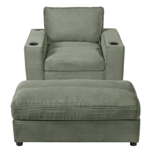 English Elm Christopher Knight Home® - 42.8" Oversized Chaise Lounge with Storage Ottoman, Corduroy Upholstery, USB Port & Cup Holders for Cozy Living Space Green N765P350851N