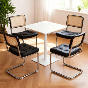 English Elm Dining Chairs Set of 4 Velvet Seat Woven Rattan Back Chrome Cantilever Frame Black W2105S00007