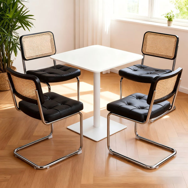 English Elm Dining Chairs Set of 4 Velvet Seat Woven Rattan Back Chrome Cantilever Frame Black W2105S00007