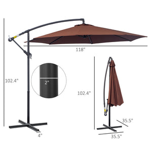 English Elm Outsunny 10' Cantilever Patio Umbrella With Uv Protection, Sturdy Frame & Easy Crank Operation, Brown W2225P217963-GIGA
