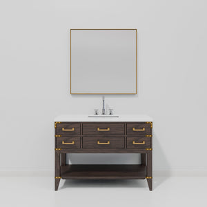 English Elm Brown Oak Single Bath Vanity Set With White Quartz Top, Chrome Faucet, And 46-Inch Mirror Included B2731S02106