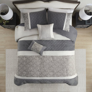 English Elm 5 Piece Textured Jacquard Stripe Comforter Set - Luxurious Full/Queen Bedding With Throw Pillows! B035P280386