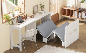 English Elm Twin Murphy Cabinet Bed with Folding Desk Mdf Frame Guest Room White Finish N733S272603K