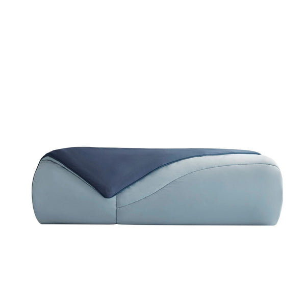 English Elm 1-piece Reversible Tencel Fill Comforter with Sculptural Weave for Full Queen Beds Blue B035P408281