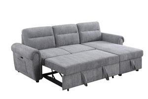 English Elm Ugo Chenille Sleeper Sectional Sofa with Storage Chaise and Built-in Usb Charging Ports Light Gray B2749S00070
