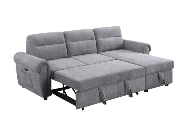English Elm Ugo Chenille Sleeper Sectional Sofa with Storage Chaise and Built-in Usb Charging Ports Light Gray B2749S00070