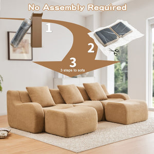 English Elm U-Shaped Plush Teddy Fabric Sofa With Curved Armrests, No Assembly, Anti-Slip Design For Cozy Living W714S01433-GIGA