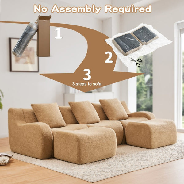 English Elm U-Shaped Plush Teddy Fabric Sofa With Curved Armrests, No Assembly, Anti-Slip Design For Cozy Living W714S01433-GIGA