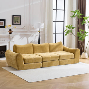 English Elm Modular Cloud Sectional Sofa Bed with Flannelette Upholstery for Flexible Living Yellow W1829S00077