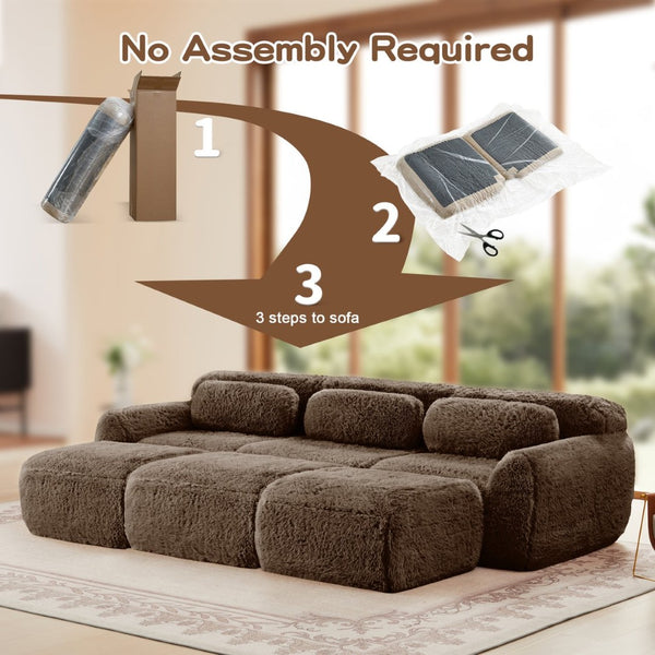 English Elm 3-seater Curved Modular Sectional Plush Upholstered Sofa with Linkable Ottoman for Living Rooms Chocolate W714S01543
