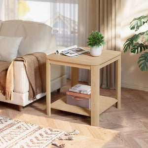 English Elm Rounded Square End Tables Set of 2 Boho Walnut with Wave Legs and Open Shelf W5563P449959