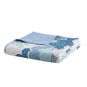 JLA Home Urban Habitat Kids - Reversible Cotton Quilt Set with Whimsical Cloud Print, Hypoallergenic, Antimicrobial, Kid-Friendly Blue UHK13-0019