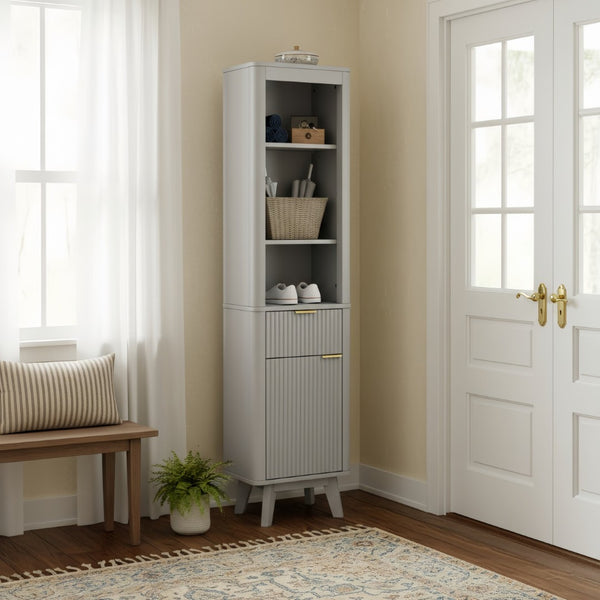 English Elm 68" Tall Fluted Freestanding Storage Cabinet with Drawer and Adjustable Shelf for Bathroom Gray N817P375218G
