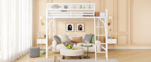 English Elm Full Size Loft Bed with Ladder and Built-In Shelves, Sturdy Metal High Loft for Kids Teens 54" White W2580P379995
