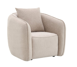 English Elm Keith Beige Chenille Chair with Pocket Coil Support, Solid Wood Frame, Accent Toss Pillow, Cozy Elegance B2726P252315
