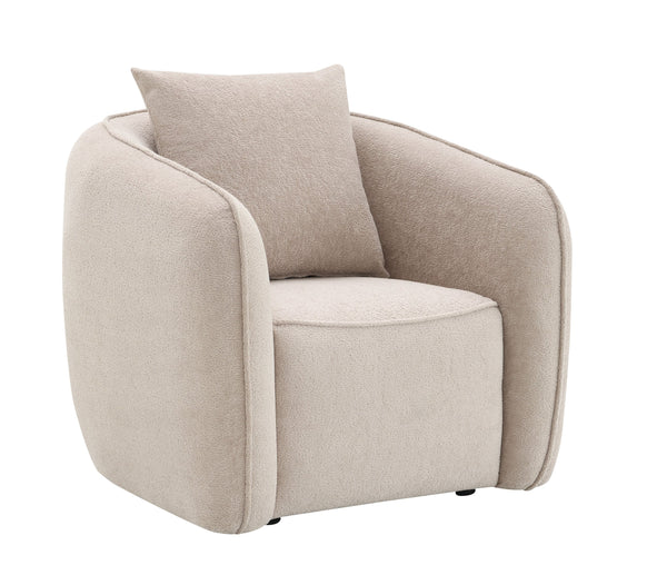 English Elm Keith Beige Chenille Chair with Pocket Coil Support, Solid Wood Frame, Accent Toss Pillow, Cozy Elegance B2726P252315