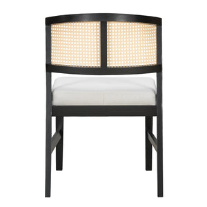 English Elm Rattan Back Armless Dining Chairs Upholstered Seat Rubberwood Frame Kitchen Set of 2 Black+Beige N842P400687B