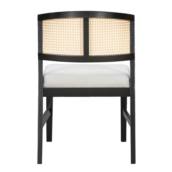 English Elm Rattan Back Armless Dining Chairs Upholstered Seat Rubberwood Frame Kitchen Set of 2 Black+Beige N842P400687B
