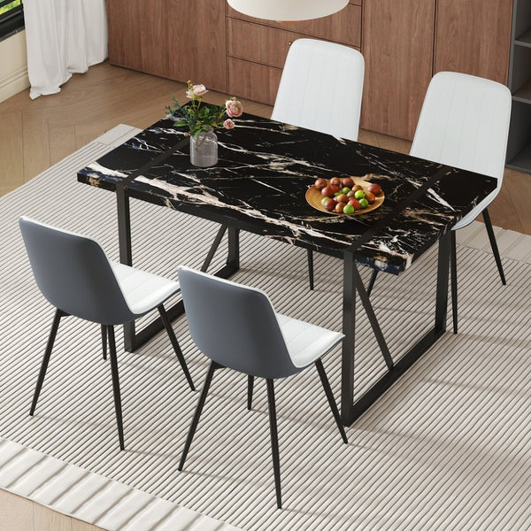 English Elm Table Modern Black Marble Mdf Dining Set With 4 Comfortable Pu Chairs - Stylish, Durable & Easy Care W1151S03404-GIGA