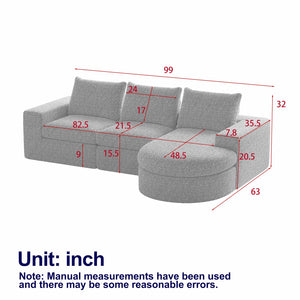English Elm 99-Inch Chenille Cloud Curved Sectional Sofa - L-Shaped, No Assembly, Deep Seats & Neck Pillows Included W834S00479