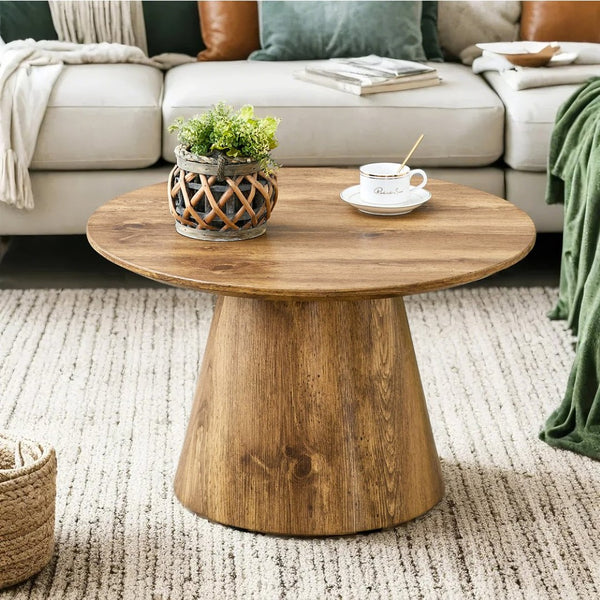 English Elm Natural Wood Grain Mdf Round Coffee Table for Small Living Rooms and Cozy Spaces W2920P375102