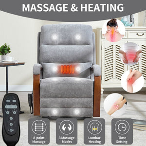 English Elm Power Lift Recliner Chair Chenille Upholstery Dual Motor Heat Massage Solid Wood Arms Gray W1803S00066