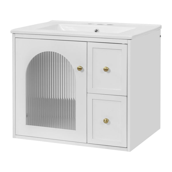 English Elm 24" Floating Bathroom Vanity with Ceramic Sink Two Drawers White Mdf Cabinet N710P286704K